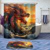 4 Pcs Dragon Shower Curtain Set with Non-Slip Rugs, Toilet Lid Cover and Bath Mat, Japanese Dragon Sea Wave Fantasy Animal Bathroom Shower Curtain with 12 Hooks Accessories Decorative view 2