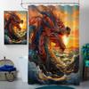 4 Pcs Dragon Shower Curtain Set with Non-Slip Rugs, Toilet Lid Cover and Bath Mat, Japanese Dragon Sea Wave Fantasy Animal Bathroom Shower Curtain with 12 Hooks Accessories Decorative view 3
