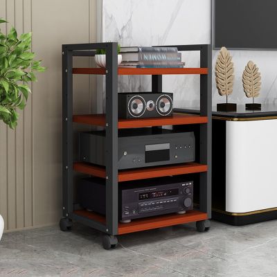 YVYKFZD 4/5-Tier Media Stand, Movable Audio Rack Component Cabinet, Open Stereo Cabinet with Adjustable Shelves, Large Stereo Cabinet Media Storage Cabinet(Color:Teak Color,Size:4 Tier-H79cm/31.1")
