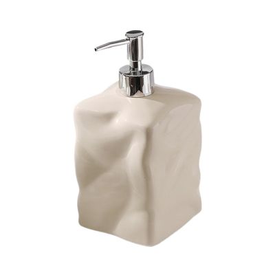 GLigeT Hand Soap Dispenser Bathroom Soap Dispenser with Silvery Pump Beige Ceramic Soap Dispenser for Kitchen Empty Pump Bottle Soap Dispensor(Color:Square)