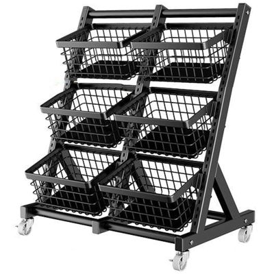 3 4 Tier Snack Organizer for Pantry Kitchen Shelf Basket, Portable Rolling Fruit Vegetable Storage Cart Adjustable, for Convenience Store/Supermarket/Hotpot Restaurant(Size:3 Tier with 6 Baskets)