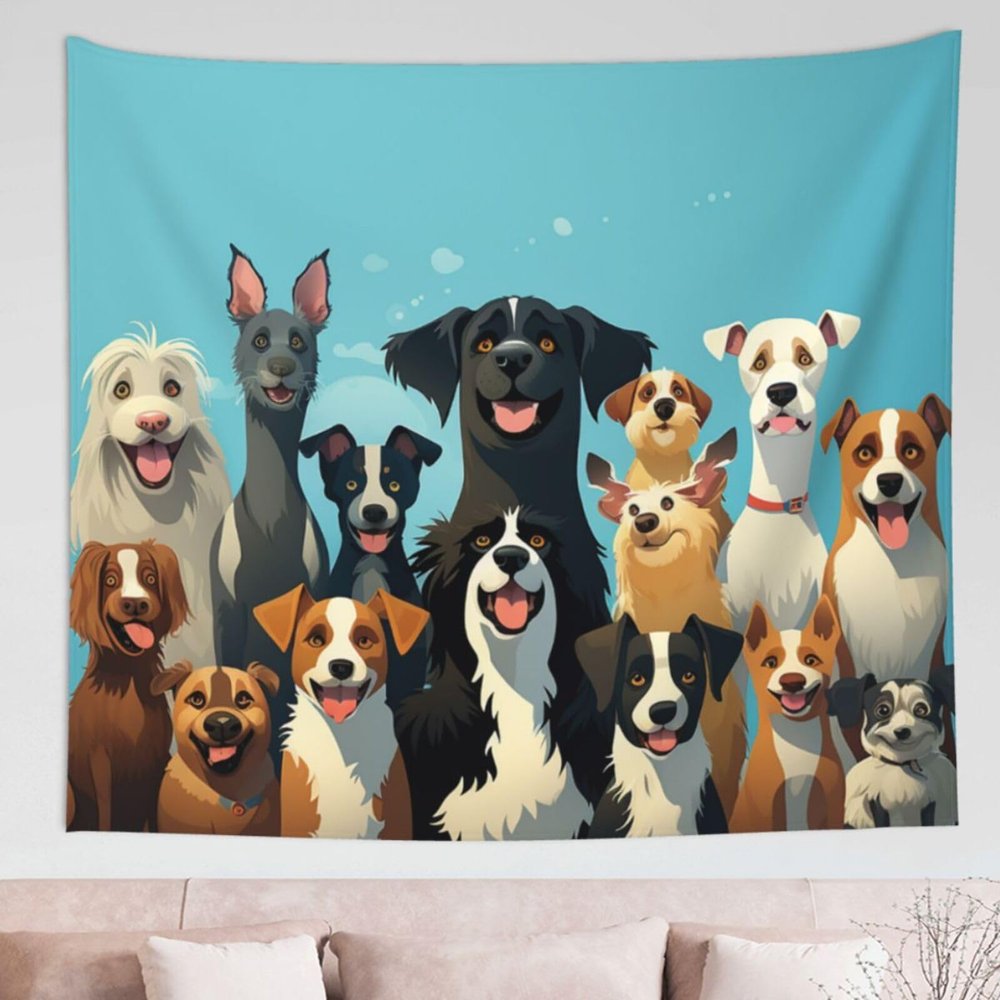 Tapestry Wall Hanging 60 x 51 in Decorates Tapestrys for Living Room A large group of dogs on a blue background Wall Tapestry Soft Aesthetic Wall Decor Tapestries for Dorm Room Personalized Wall Blanket
