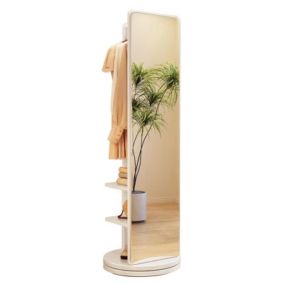 360 Rotating Wood Coat Rack With Full Length Mirror - 2-In-1 Floor Mirrors And Coat Rack For Living Room, Bedroom, Cloakroom