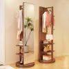 360 Rotating Wood Coat Rack With Full Length Mirror - 2-In-1 Floor Mirrors And Coat Rack For Living Room, Bedroom, Cloakroom view 2