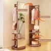 360 Rotating Wood Coat Rack With Full Length Mirror - 2-In-1 Floor Mirrors And Coat Rack For Living Room, Bedroom, Cloakroom view 3