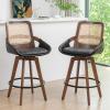 KUNZENT Set of 2 Counter Height Bar Stools - 26.4 inch Swivel Counter Stools with Cane Back, Upholstered Seat, Curved Arms, Rattan CounterStools for Island/Pub/Kitchen/Cafe (26" Seat Height, Black) view 1