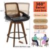 KUNZENT Set of 2 Counter Height Bar Stools - 26.4 inch Swivel Counter Stools with Cane Back, Upholstered Seat, Curved Arms, Rattan CounterStools for Island/Pub/Kitchen/Cafe (26" Seat Height, Black) view 2