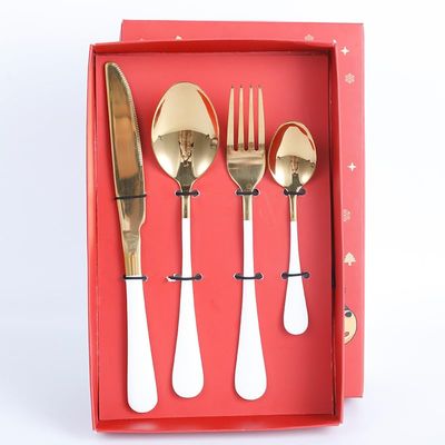 IFAJOOR Flatware Silverware Set, 4/16/24/32/40/48 Pieces Christmas Gift Box Stainless Steel Knife, Fork And Spoon Four-piece Set Steak Knife, Fork And Main Dinner Spoon, Tableware Cutlery Set(Color:W