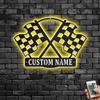 Decor Sign, Custom Checkered Racing Flag Metal Wall Art With, Personalized Racer Name Sign Decoration For Room, Racing Metal Decor view 1