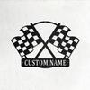 Decor Sign, Custom Checkered Racing Flag Metal Wall Art With, Personalized Racer Name Sign Decoration For Room, Racing Metal Decor view 2