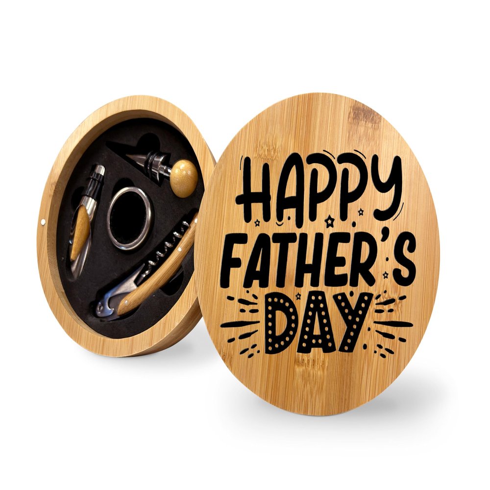 Happy Father's Day Bamboo Wine Bottle Opener Tool Set, Wine Set Gifts for Men, Wine Kit, Wine Tools, Essential Wine Tools, Father's Day Birthday Christmas Gift Idea For Men