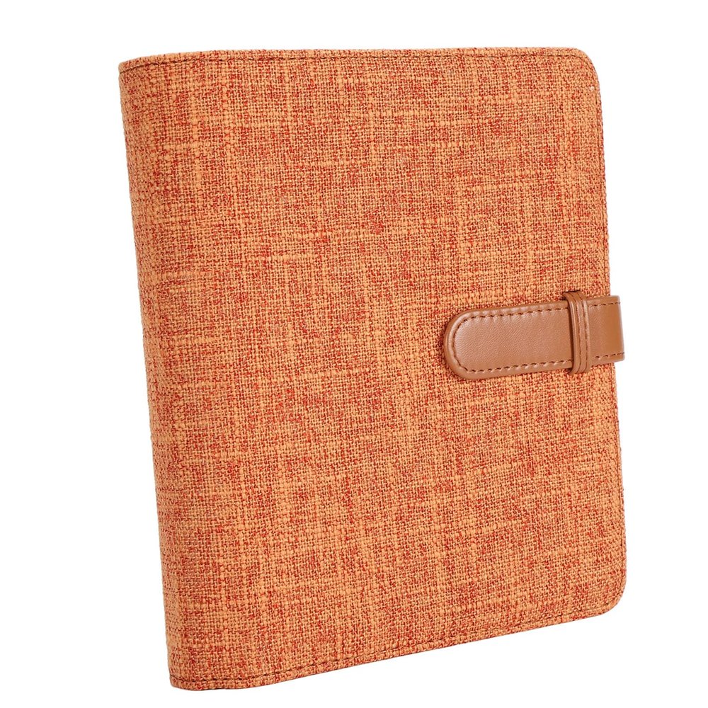 Vikye 3in Linen Cover DIY Photo Album,Universal 288 Pockets Photos Album Self Adhesive,Large Capacity Linen Cover Album for 12 11 7 (Orange)
