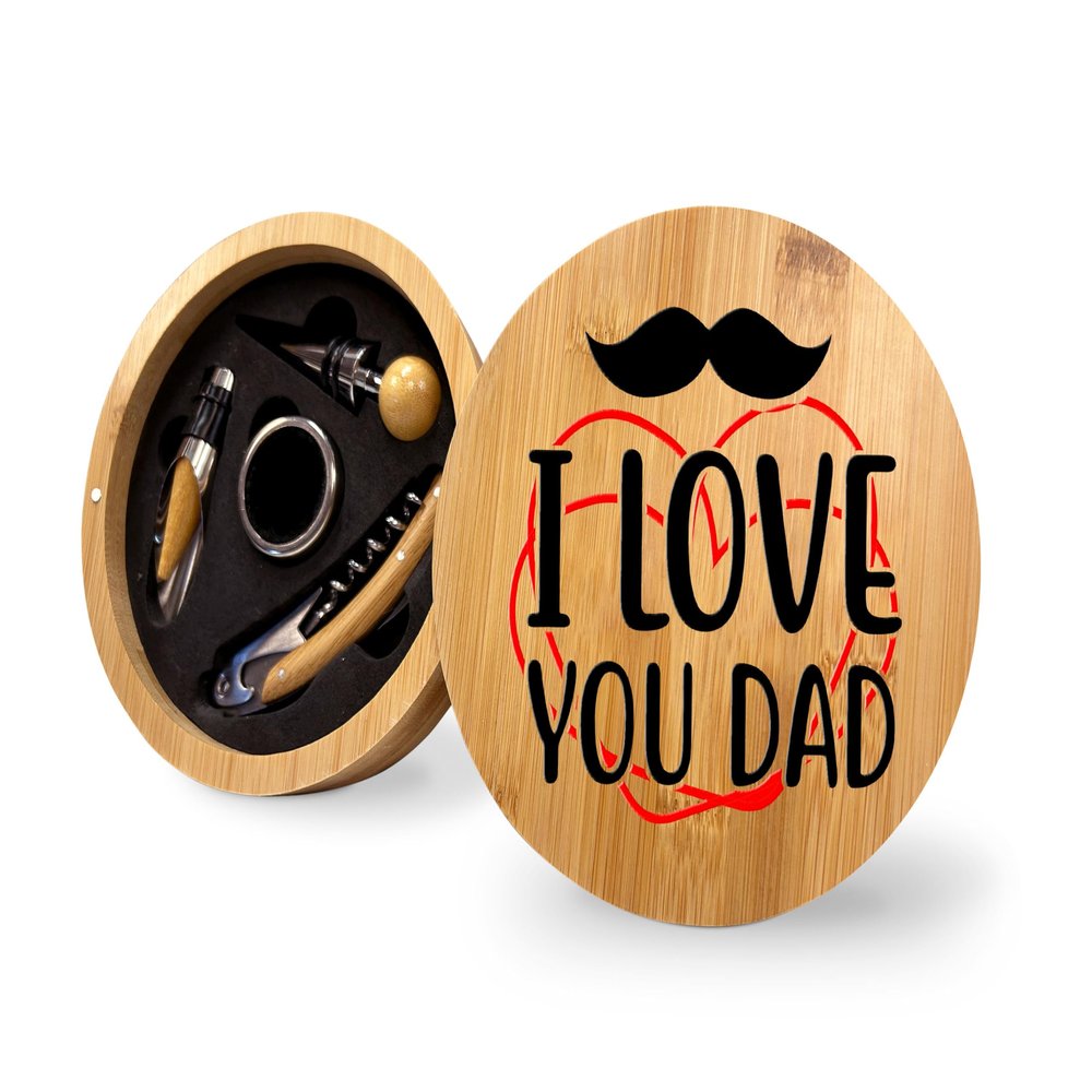 I love You Dad Bamboo Wine Bottle Opener Tool Set, Wine Set Gifts for Men, Dad Gift, Wine Kit, Wine Tools, Essential Wine Tools, Father's Day Birthday Christmas Gift Idea For Men