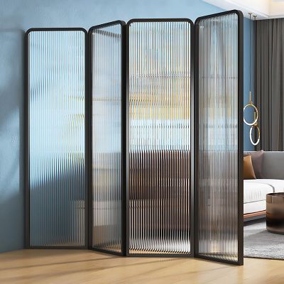 SUZEPER 6ft Tall Modern Room Divider, Metal Glass Partition Room Divider, Folding Privacy Room Divider Screens, Decorative Freestanding Room Partition for Room Separation Partition, 4 Panel