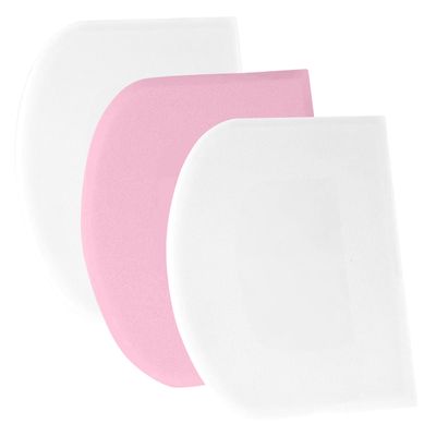 SURDOCA Dough Bench Scraper - 3P 5.9x4.3" Plastic Flexible Bowl Scraper, Sharp Edge & Angles Cake Scraper. Non-Slip Bakeware Decorating Tools Sculpting & Modeling Tools - White+Pink+White