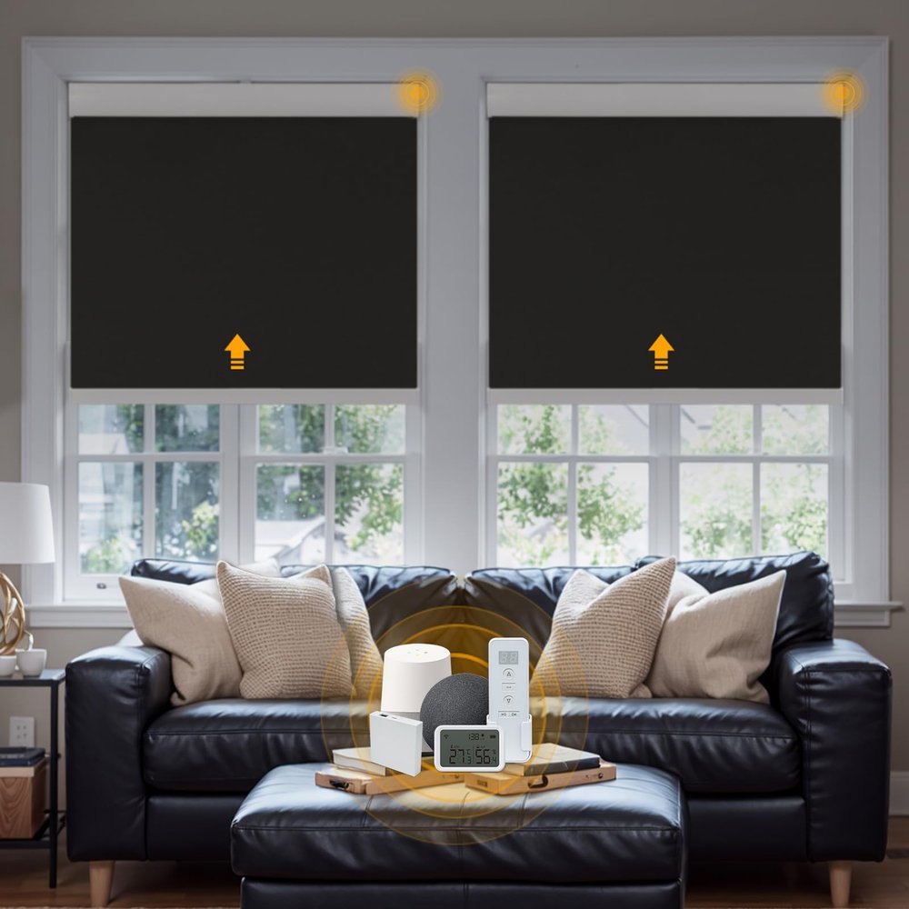 Keego Smart Motorized Roller Blinds with Remote Automatic Blinds for Windows Wi-Fi Enabled Compatible with Alexa and Google Custom Automatic Window Shades Black-Blackout