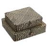 Hipiwe Woven Storage Basket with lid - Flat Wicker Storage Baskets Bins Natural Seagrass Storage Baskets Box for Shelf Home Decor, Set of 2, Blacks Strips view 1