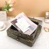 Hipiwe Woven Storage Basket with lid - Flat Wicker Storage Baskets Bins Natural Seagrass Storage Baskets Box for Shelf Home Decor, Set of 2, Blacks Strips view 4