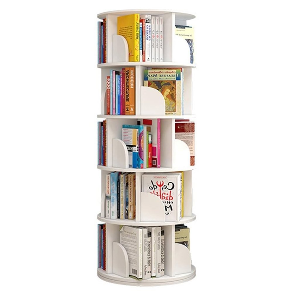 2/3/4/5/6 Tier Revolving Bookshelf Revolving Bookcase 360 Display Rack White Bookshelf Rotating Round Bookcase Wooden for Living Room Bedroom(Size:40 * 40 * 160cm)