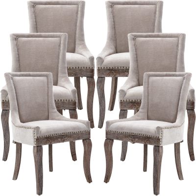 ODUSE-DAILY Dining Chairs Set of 6, Kitchen & Dining Room Chair, Fabric Upholstered Dinning Chairs, Wooden Dinning Chairs, Sillas De Comedor, Nailhead Trim, Wood Legs (Beige, 6 Pcs)