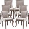 ODUSE-DAILY Dining Chairs Set of 6, Kitchen & Dining Room Chair, Fabric Upholstered Dinning Chairs, Wooden Dinning Chairs, Sillas De Comedor, Nailhead Trim, Wood Legs (Beige, 6 Pcs) view 1