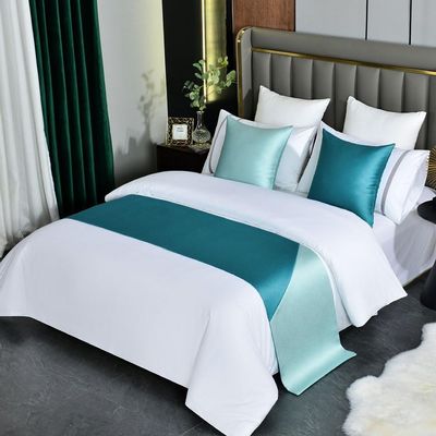 TMLMEnjoy Bed Runners,Modern Minimalist Splicing Bed Runner, Bed Runner for Foot of Bed, Bedding Scarf Protection for Hotel Guesthouse, Light Blue