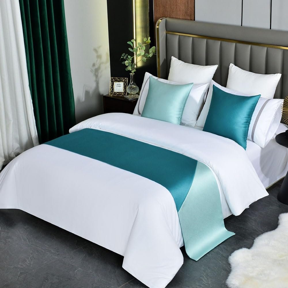 TMLMEnjoy Bed Runners,Modern Minimalist Splicing Bed Runner, Bed Runner for Foot of Bed, Bedding Scarf Protection for Hotel Guesthouse, Light Blue