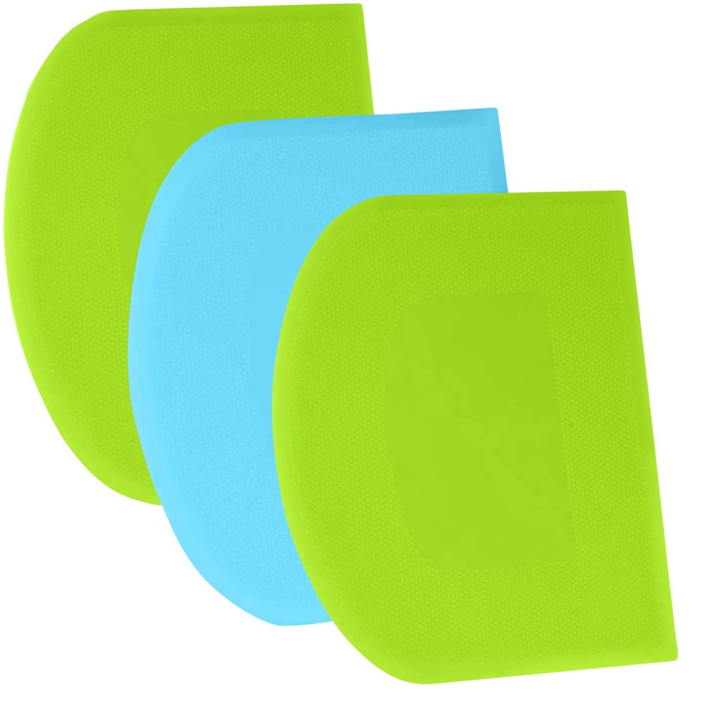 SURDOCA Dough Scraper Bench Scraper - 3P 5.9x4.3" Plastic Flexible Bowl Scraper, Sharp Edge & Angles Cake Scraper. Non-Slip Bakeware Decorating Tools Sculpting & Modeling Tools - Green+Blue+Green