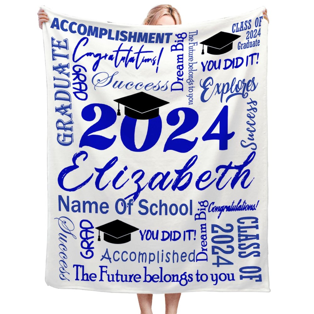 Custom Graduation Blankets with Name and School Name Blanket Personalized Class of 2024 Gift for Graduates Summer Travel Blankets (50x40 inch)