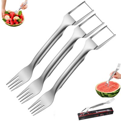 2-in-1 Stainless Steel Fruit Cutter, Watermelon Fork Slicer Cutter (3PCS)