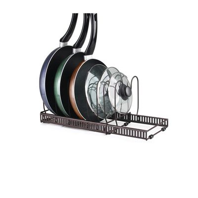 BABETRUE Kitchen Drain Rack Kitchen Storage Rack Telescopic Pot Lid Rack Bronze White Black Adjustable Kitchen Pot Rack Dish Rack with Drain(Color:B)