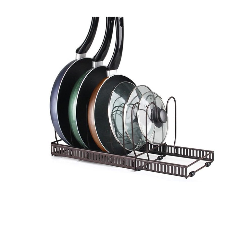 BABETRUE Kitchen Drain Rack Kitchen Storage Rack Telescopic Pot Lid Rack Bronze White Black Adjustable Kitchen Pot Rack Dish Rack with Drain(Color:B)