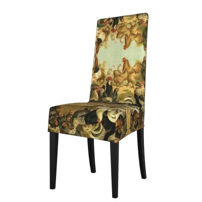 Fresqa Chicken and Rooster Print Print Elastic and Detachable Chair Protector,Perfect Addition for Any Home Decor, Black
