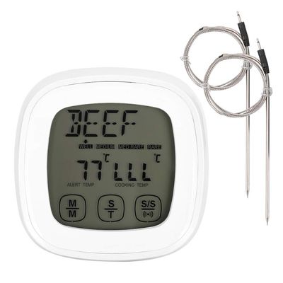 Intuitive Touch - Screen Cooking Thermometer  Customizable Temperatures for Perfect BBQ Results Featuring Foldable Probes & Diverse Meat Options
