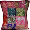 Sophia-Art Decorative Cushion Cover Cotton Patchwork Embroidered Sequin Beads Ethnic Flowers Leaves Geometric Square Scatter Floor Pillow Case Fits (Brown (Scatter Square), 24" x 24") view 1