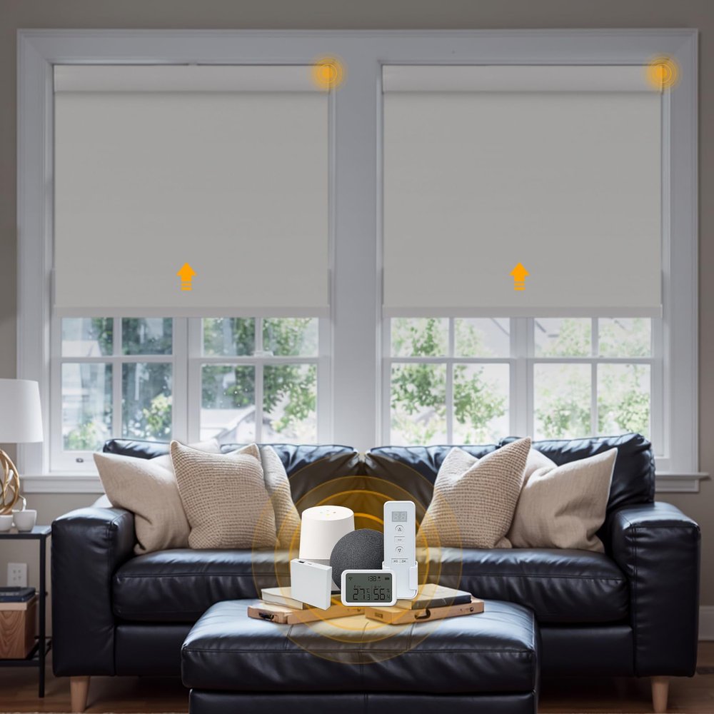 Keego Smart Motorized Roller Blinds with Remote Automatic Blinds for Windows Wi-Fi Enabled Compatible with Alexa and Google Custom Automatic Window Shades White-Blackout