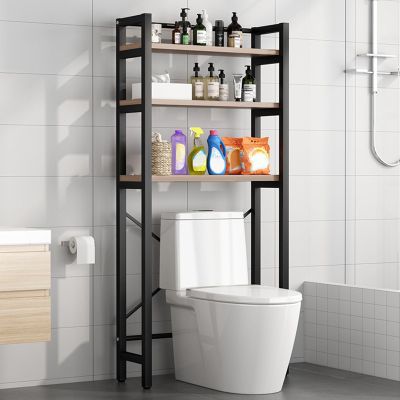 Over The Toilet Storage Shelf, 27" x 12" x 71" Freestanding Bathroom Organizer, 3-Tier Space Saving Above Toilet Rack for Restroom Balcony Laundry Room Black