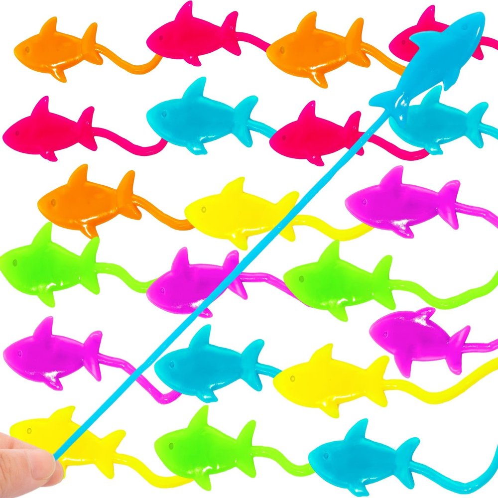 HLARTNET 200 PCS Sticky Shark Toys for Kids, Stretchy Shark Gifts Bulk, Ocean Under Sea Themed Favors Goodie Bags Stuffer, Classroom Prizes Students Rewards