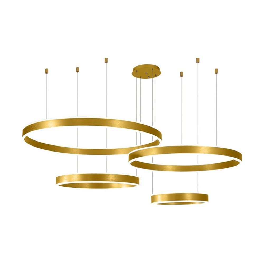 LED Chandelier Adjustable Brushed Gold 3 Rings Ceiling Light with Modern Design for Living Room Dining Room Bedroom Kitchen Foyer Office Hotel(40+60+80+100cm)