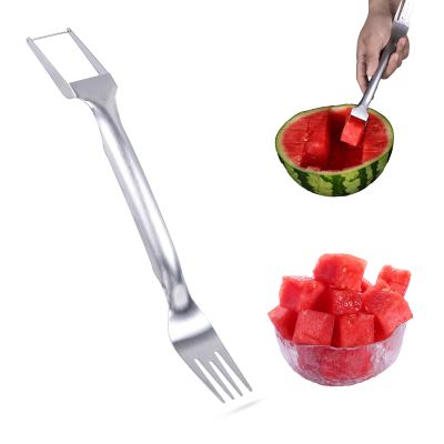 2-in-1 Stainless Steel Fruit Cutter, 2024 New Watermelon Fork Slicer Cutter Slicer Tool, Dual Head Fruit Forks Slicer Knife, Summer Watermelon Fruit Cutting Fork Kitchen Gadget for Home (1, 2)
