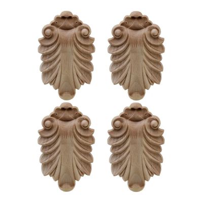 ZAANHA 4pcs Wood Unfinished Furniture Legs Unpainted Wood Carved Decoration for Sofa Couch Chair Ottoman Coffee Table Cabine Sofa Wardrobe Chair, 15x10cm/3.9x5.9inch, 202169
