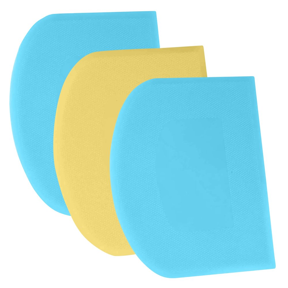 SURDOCA Dough Scraper - 3P 7.1x4.9" Plastic Flexible Bowl Scraper, Sharp Edge & Angles Cake Scraper. Non-Slip Bakeware Decorating Tools Sculpting & Modeling Tools - Blue+Yellow+Blue