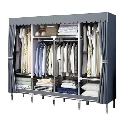 Rieort Wardrobe Closet Thick Metal Frame Clothes Closet Cloth Closets for Bedroom 86cm/ 110cm/ 130cm/ 170cm Portable Wardrobe