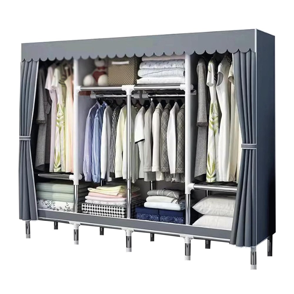 Rieort Wardrobe Closet Thick Metal Frame Clothes Closet Cloth Closets for Bedroom 86cm/ 110cm/ 130cm/ 170cm Portable Wardrobe