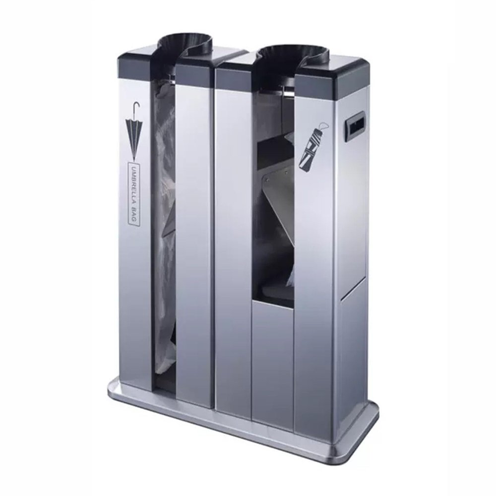 LKPMGOA Automatic Wet Umbrella Bag Wrapper Dispenser Holder Stand Rack, Umbrella Automatic Packing Machine, Stainless Steel, Easy to Use(Color:Silver)