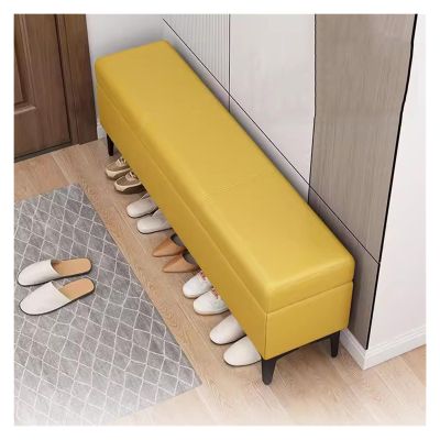 Rectangular Ottoman and Entryway Bench,Leather End of Bed Bench Ottoman with Storage,Upholstered Storage Bench with Seating for Bedroom,Living Room(Color:Yellow,Size:120CM)