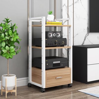 XingLi Multi-Tier Audio Rack with Drawer Amplifier Stand, Audio Stand CD Player Stand Stereo Component Cabinet Multi-Function Open Storage Shelf,for Home/Office/DJ/Theater- 4 Colors(Size:C)