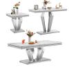 3-Piece Marble Living Room Table Set,Modern Luxury Faux Marble Coffee Table Sofa Table and End Tables Set for Living Room,White Coffee Table Set of 3 with Diamond Mirrored Stainless Steel Frame view 1