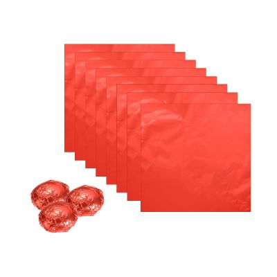 uxcell 100pcs Foil Candy Wrappers, 4 x 4 Inch Chocolate Bar Wrappers, Aluminum Foil Paper for Caramel Candy Packaging Decoration, Red