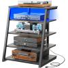 Armocity 5-Tier AV Media Stand with Power Strips, Media Console with LED Lights, Audio Tower Rack with Adjustable Shelves, Stereo Stands and Racks, 40.8'', Grey Oak view 1